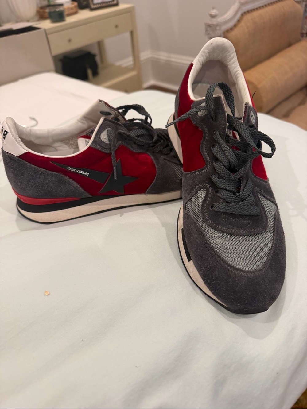 Authentic Golden Goose Women’s Gray suede with red velvet  & Mesh Sneakers
